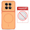 Orange back cover for Poco M8 5G with printed ring pattern and message showing not compatible with MagSafe charging.