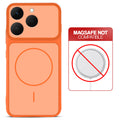 Orange back cover for Realme 15T 5Gwith printed ring pattern and message showing not compatible with MagSafe charging.