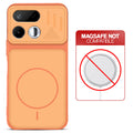 Orange back cover for Realme 16T 5G with printed ring pattern and message showing not compatible with MagSafe charging.