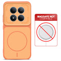 Orange back cover for Redmi Note 15 Pro 5G with printed ring pattern and message showing not compatible with MagSafe charging.