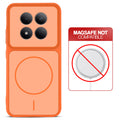Orange back cover for Redmi Note 15 Pro 5G with printed ring pattern and message showing not compatible with MagSafe charging.