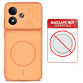 Orange back cover for Redmi Note 17 5G with printed ring pattern and message showing not compatible with MagSafe charging.