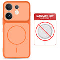 Orange back cover for Vivo T4 Pro 5G with printed ring pattern and message showing not compatible with MagSafe charging.