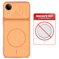 Orange back cover for Vivo T5e 5G with printed ring pattern and message showing not compatible with MagSafe charging.