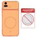 Orange back cover for Vivo V20 with printed ring pattern and message showing not compatible with MagSafe charging.