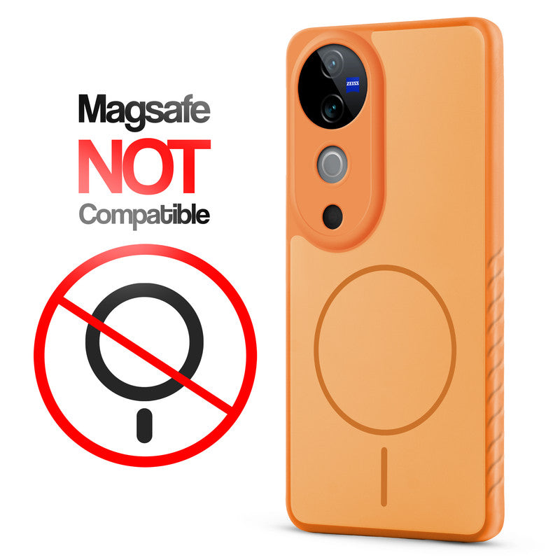 Matte Silicone Dual Color Back Cover with Metal Buttons & Ring Design for Vivo V40 5G