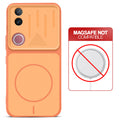 Orange back cover for Vivo V50 5G with printed ring pattern and message showing not compatible with MagSafe charging.