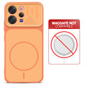 Orange back cover for Vivo V70 Elite 5G with printed ring pattern and message showing not compatible with MagSafe charging.
