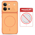 Orange back cover for Vivo V80 5G with printed ring pattern and message showing not compatible with MagSafe charging.