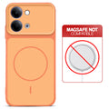 Orange back cover for Vivo Y05 4G with printed ring pattern and message showing not compatible with MagSafe charging.