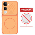 Orange back cover for Vivo Y400 Pro 5G with printed ring pattern and message showing not compatible with MagSafe charging.