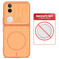 Orange back cover for iQOO Z10R 5G with printed ring pattern and message showing not compatible with MagSafe charging.