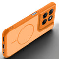 Angled view of Orange mobile case for Motorola G37 5G with proper charging port cutout, speaker holes and strong corner protection.
