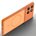 Angled view of Orange mobile case for Motorola G57 Power 5G with proper charging port cutout, speaker holes and strong corner protection.