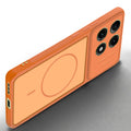 Angled view of Orange mobile case for Motorola Moto Edge 70 Pro 5G with proper charging port cutout, speaker holes and strong corner protection.