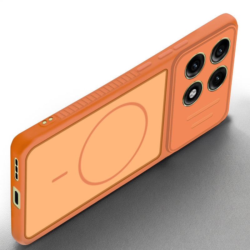Angled view of Orange mobile case for Motorola Moto Edge 70 Pro Plus 5G with proper charging port cutout, speaker holes and strong corner protection.