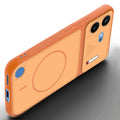 Angled view of Orange mobile case for Nothing Phone 4B 5G with proper charging port cutout, speaker holes and strong corner protection.