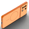 Slim silicone Orange phone case for OnePlus 15 5G side angle view showing grip texture and precise cutouts