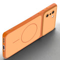 Slim silicone Orange phone case for OnePlus 15R 5G side angle view showing grip texture and precise cutouts