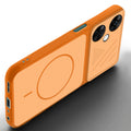 Angled view of Orange mobile case for OnePlus Nord CE 3 Lite 5G with proper charging port cutout, speaker holes and strong corner protection.