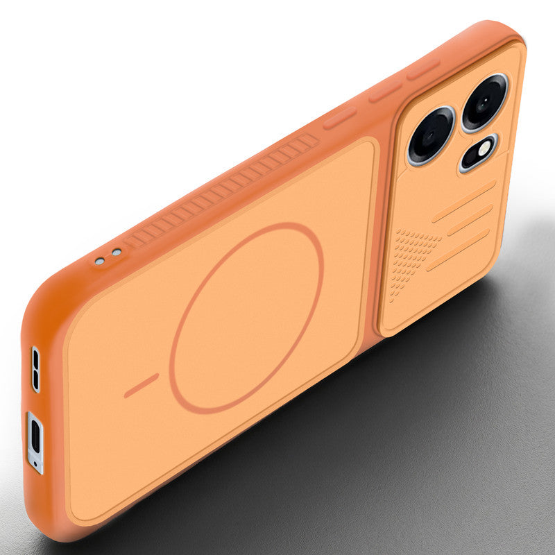 Angled view of Orange mobile case for OnePlus Nord CE 6 5G with proper charging port cutout, speaker holes and strong corner protection.