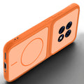 Angled view of Orange mobile case for Oppo F31 Pro Plus 5G with proper charging port cutout, speaker holes and strong corner protection.