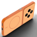 Angled view of Orange mobile case for Poco C75 5G with proper charging port cutout, speaker holes and strong corner protection.