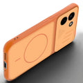 Angled view of Orange mobile case for Poco X8 Power 5G with proper charging port cutout, speaker holes and strong corner protection.