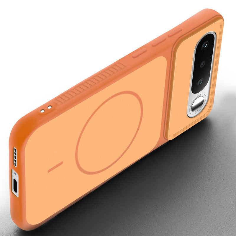 Angled view of Orange mobile case for Realme 16 5G with proper charging port cutout, speaker holes and strong corner protection.