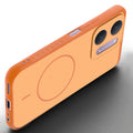 Angled view of Orange mobile case for Redmi 17C 5G with proper charging port cutout, speaker holes and strong corner protection.