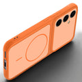 Angled view of Orange mobile case for Samsung S24 FE 5G with proper charging port cutout, speaker holes and strong corner protection.