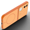 Angled view of Orange mobile case for Vivo T4R 5G with proper charging port cutout, speaker holes and strong corner protection.