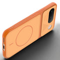Angled view of Orange mobile case for Vivo T5 5G with proper charging port cutout, speaker holes and strong corner protection.