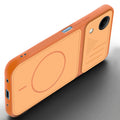 Angled view of Orange mobile case for Vivo T5e 5G with proper charging port cutout, speaker holes and strong corner protection.