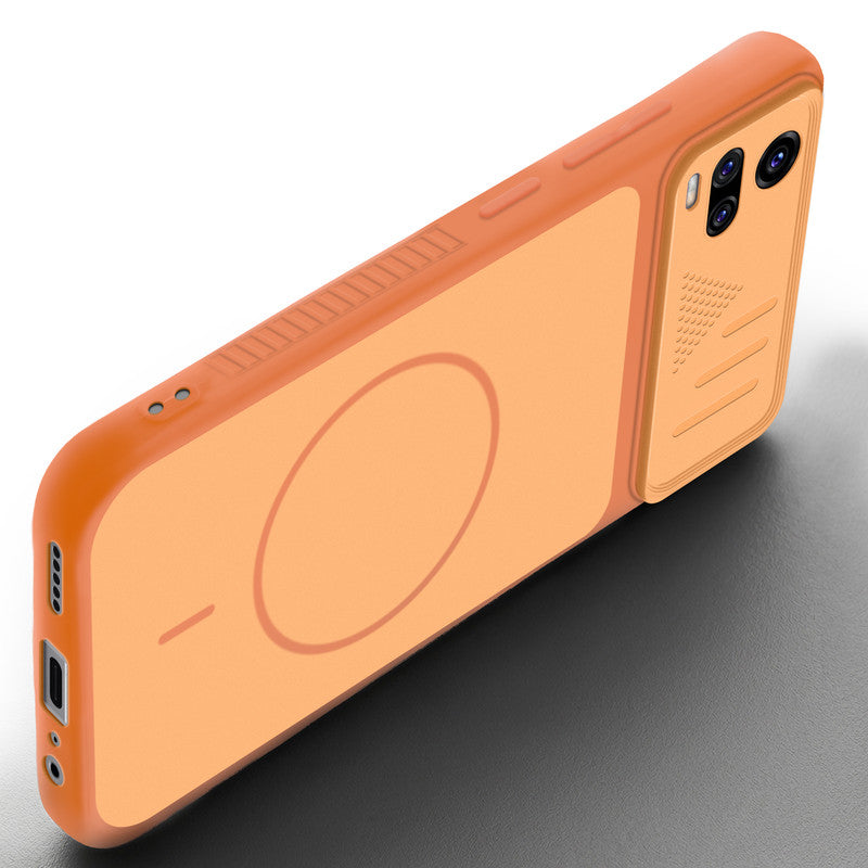 Angled view of Orange mobile case for Vivo V20 with proper charging port cutout, speaker holes and strong corner protection.