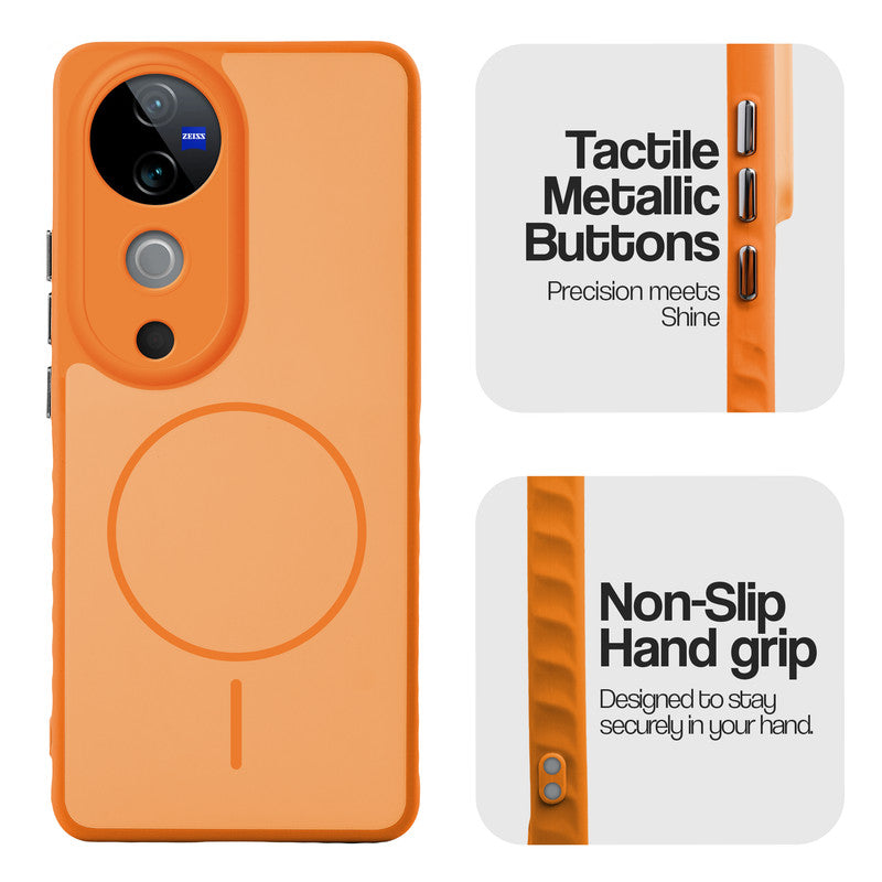 Matte Silicone Dual Color Back Cover with Metal Buttons & Ring Design for Vivo V40 5G