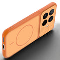 Angled view of Orange mobile case for Xiaomi 17T 5G with proper charging port cutout, speaker holes and strong corner protection.