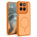 Front and back view of Orange protective back cover for Motorola G37 5G with textured sides, camera guard and slim fit design.