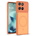 Front and back view of Orange protective back cover for Motorola G57 Power 5G with textured sides, camera guard and slim fit design.