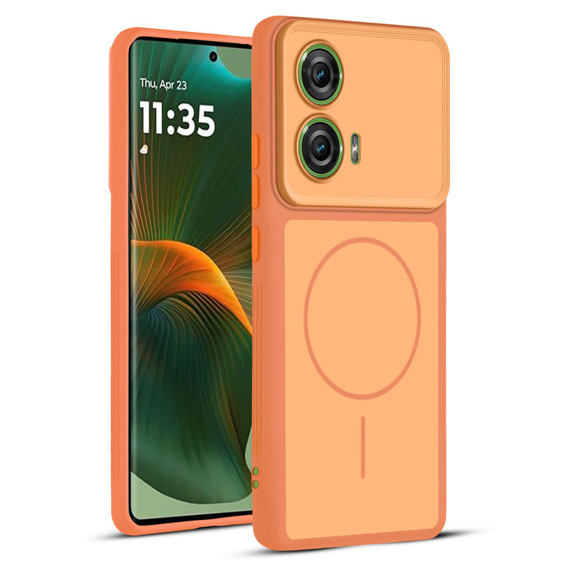 Full protective dual tone Orange silicone case for Motorola Moto Edge 50 Fusion 5G showing front and back design coverage