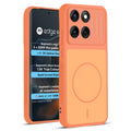 Front and back view of Orange protective back cover for Motorola Moto Edge 60 5G with textured sides, camera guard and slim fit design.