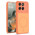 Front and back view of Orange protective back cover for Motorola Moto Edge 70 5G with textured sides, camera guard and slim fit design.