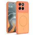 Front and back view of Orange protective back cover for Motorola Moto Edge 70 Fusion 5G with textured sides, camera guard and slim fit design.
