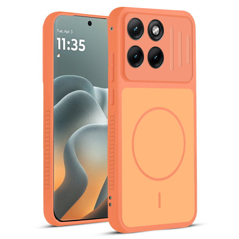 Front and back view of Orange protective back cover for Motorola Moto Edge 70 Fusion 5G with textured sides, camera guard and slim fit design.