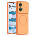 Full protective dual tone Orange silicone case for Motorola Moto G96 5G showing front and back design coverage