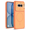 Front and back view of Orange protective back cover for Nothing Phone 4A 5G with textured sides, camera guard and slim fit design.