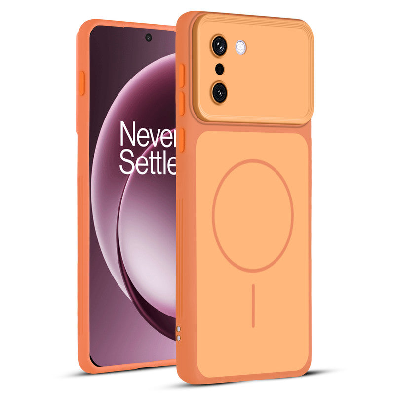 Full protective dual tone Orange silicone case for OnePlus 15R 5G showing front and back design coverage