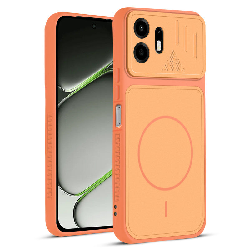 Front and back view of Orange protective back cover for OnePlus N6 5G with textured sides, camera guard and slim fit design.