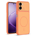 Front and back view of Orange protective back cover for Oppo A6s 5G with textured sides, camera guard and slim fit design.