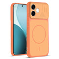 Front and back view of Orange protective back cover for Oppo F33 Pro 5G with textured sides, camera guard and slim fit design.